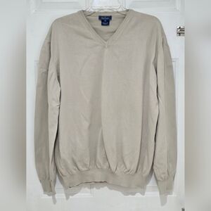 Faconnable V-Neck Long Sleeve Sweatshirt Pullover Beige 100% Cotton Men's XL